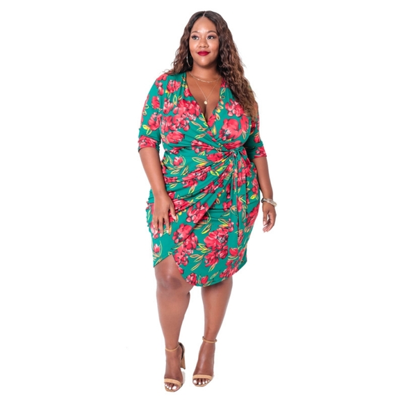 pinkdivastudio Dresses & Skirts - Floral Print Bandage Design Wrapped Dress Size 5X